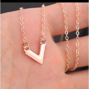 New Rose gold new in package charm necklace with a "v"
